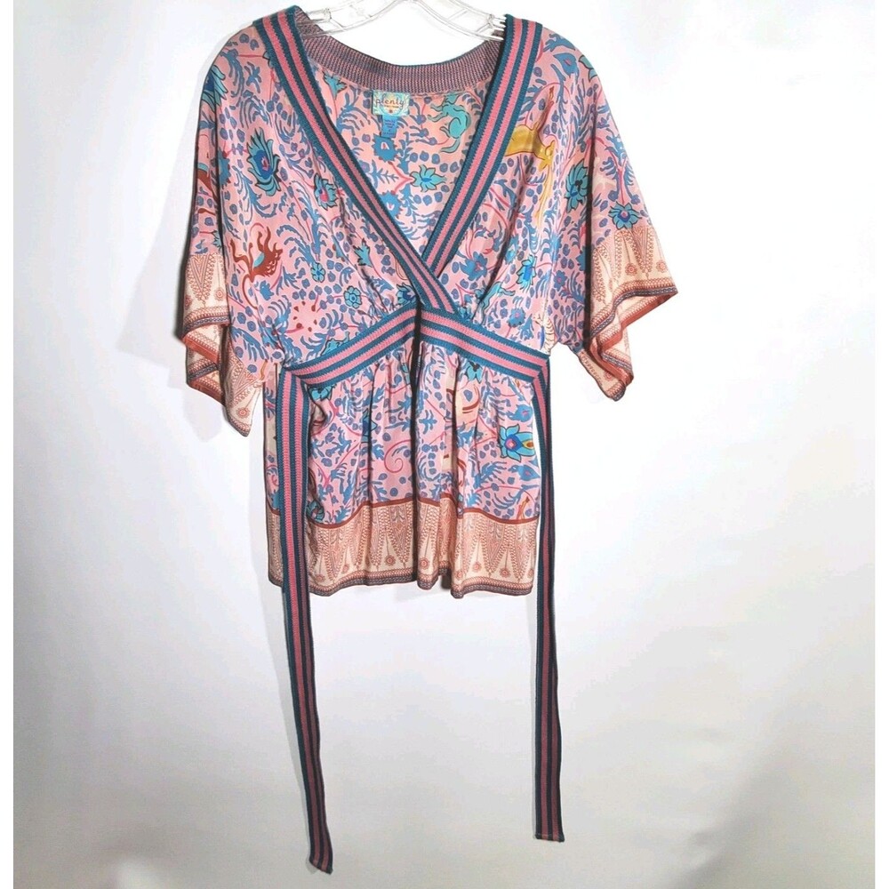 Plenty by Tracy Reese 100% Silk Tunic Top Pink Boho Imperial Print Small Size 4